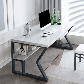 39" White Rectangular Writing Desk Computer Desk with Shelf & Drawer-Desks,Furniture,Office Furniture